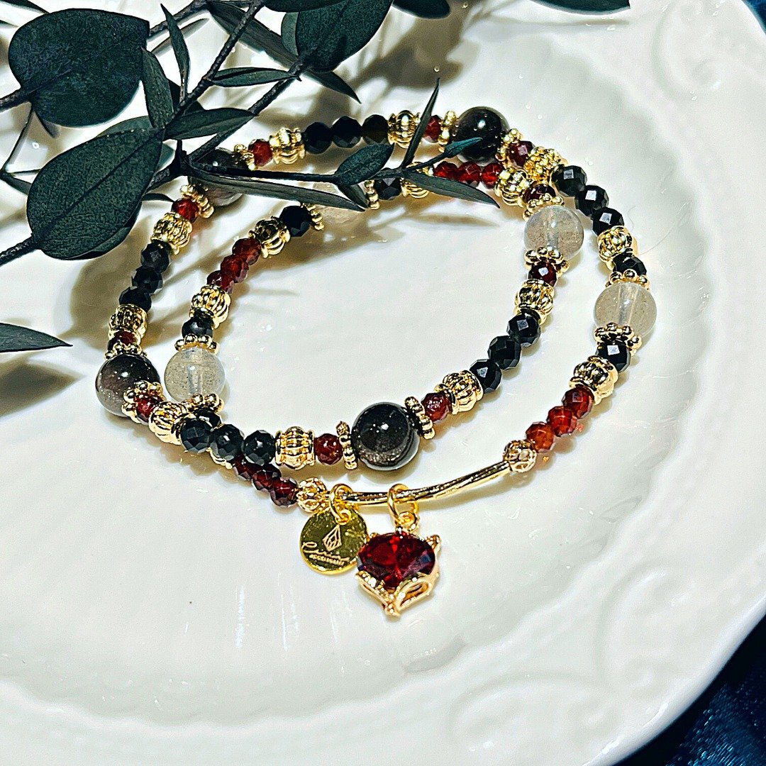 carina accessories 异国风情 质感 双圈 水晶 手链 灰月光 黑耀 - 手链/手环 - 水晶 黑色