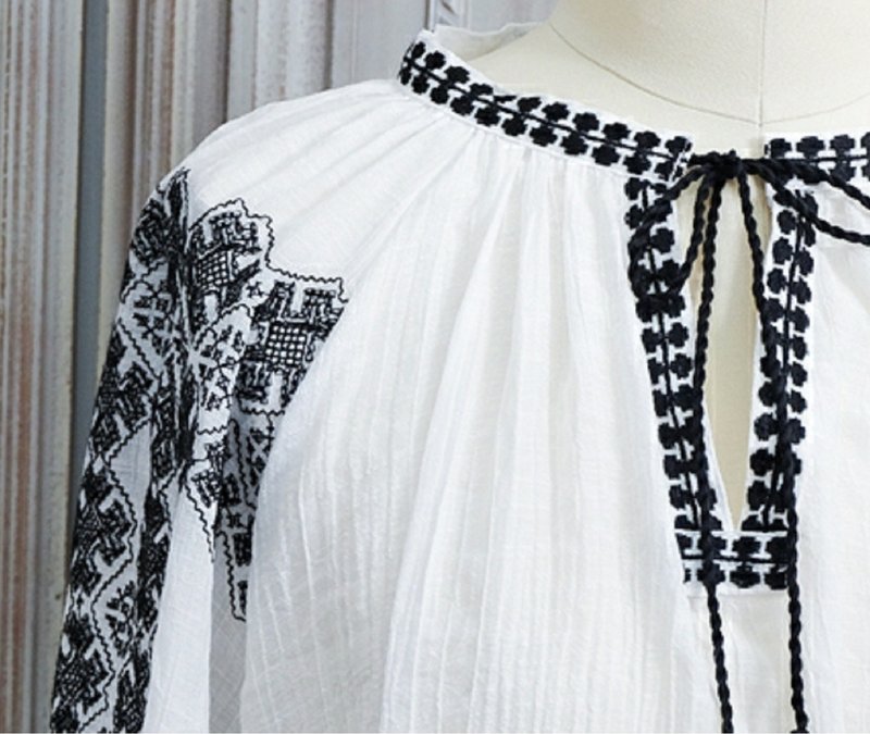 【手工制作】法式复古/民族风上衣 - 女装上衣 - 棉．麻 白色
