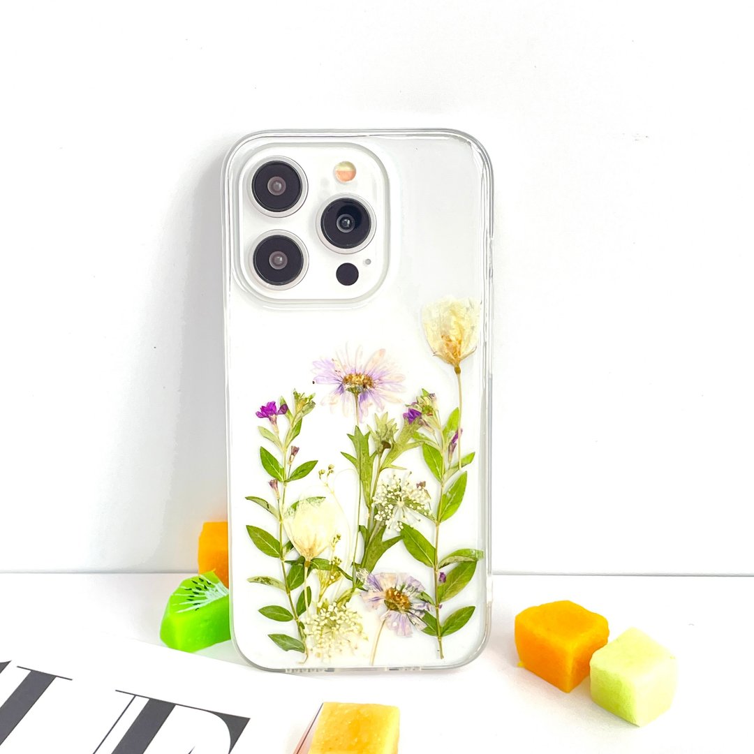 马兰与白海棠花押花手机壳适用于iPhone 16 Pro Max Samsung S25 - 手机壳/手机套 - 植物．花 