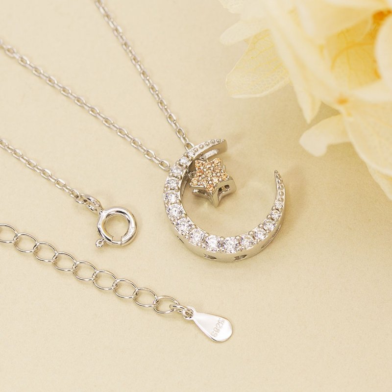 Devalier Birthstone Necklace Women's Accessories Gold Silver 925 Crystal Moon Star with Wrapping November Birthday Gift Citrine Color - 项链 - 其他金属 银色