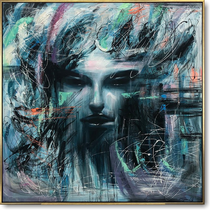 超大型压克力画抽象女性画布现代彩色墙面艺术 - 墙贴/壁贴 - 压克力 多色