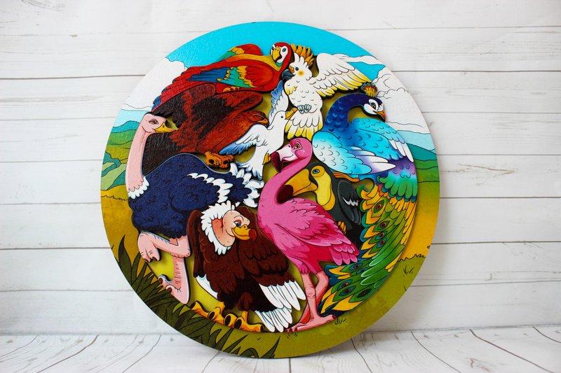 Wooden Puzzle - birds, Baby Toys Age 2 3 4 5 year, Wood Montessori Board game - 玩具/玩偶 - 木头 金色