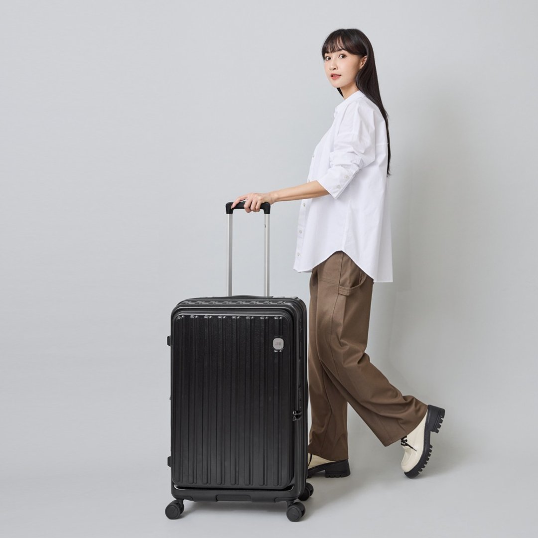 26 寸/前开式/PC 箱体/Hinomoto 静音轮煞车/旅行箱/行李箱 - 多色任选 - 后背包/双肩包 - 尼龙 黑色