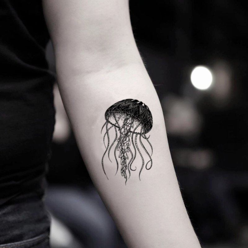OhMyTat 水母海蜇 Jellyfish 刺青图案纹身贴纸 (2 张) - 纹身贴 - 纸 黑色