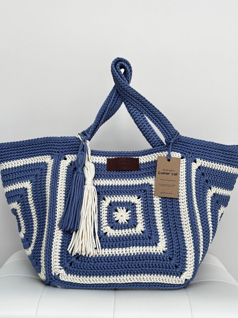 Granny Five 托特包 拉菲草限量版，钩针编织拉菲草包，纸纤维线包 - 手提包/手提袋 - 环保材料 咖啡色