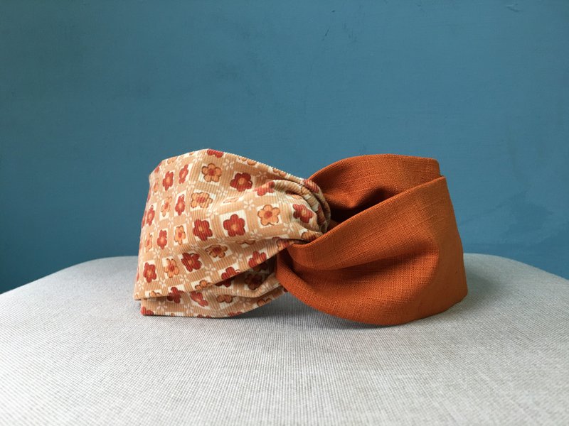 经典发带 / 小橘花 / 薄 灯芯绒 / 秋 - 发带/发箍 - 棉．麻 橘色