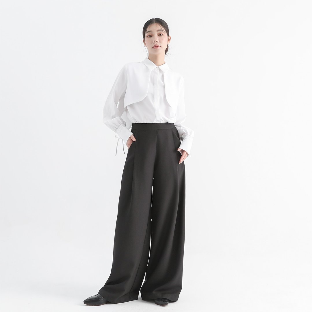 Gaobie_告别斜纹宽裤_24AF202_黑 - 女装长裤 - 聚酯纤维 黑色