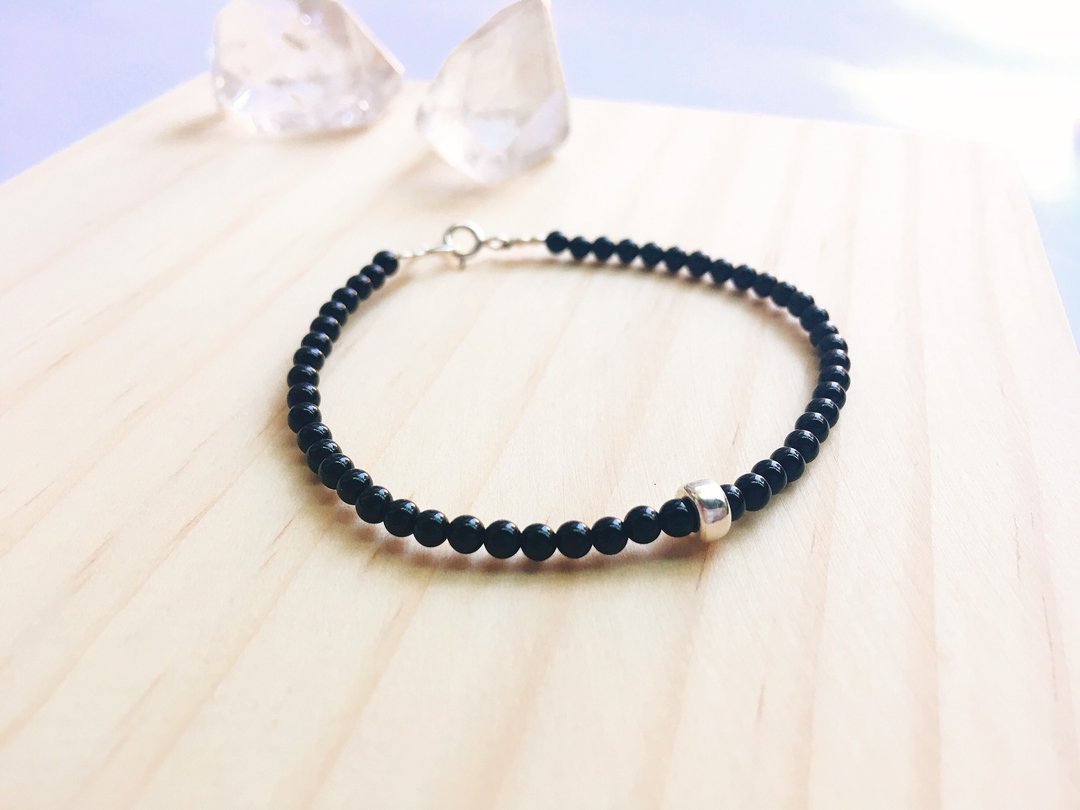 Ops Black Agate Silver - 黑玛瑙/纯银/黑色/个性/纾压/防小人 - 手链/手环 - 宝石 黑色