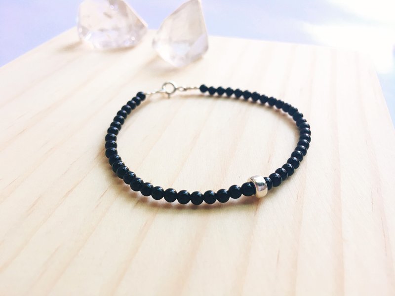 Ops Black Agate Silver - 黑玛瑙/纯银/黑色/个性/纾压/防小人 - 手链/手环 - 宝石 黑色