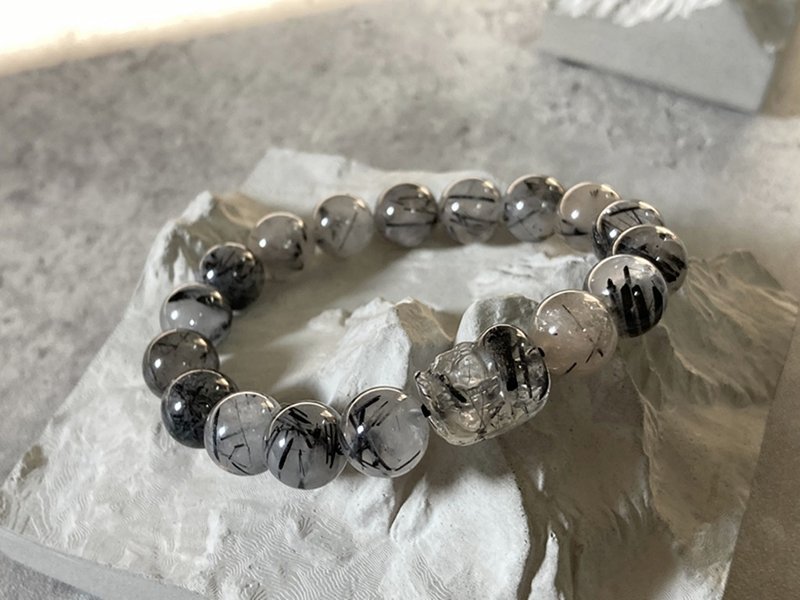 【貔貅宝宝。天然黑发晶手链】黑发水晶、黑发丝|中性、男女可戴 - 手链/手环 - 其他材质 黑色