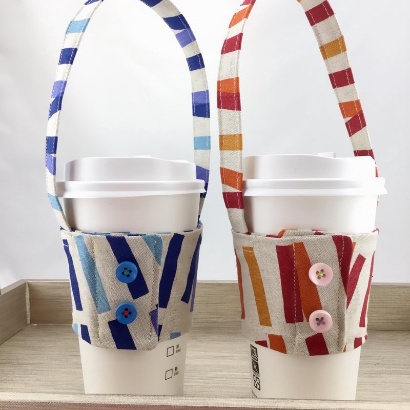 简约现代风—咖啡杯套提带—情侣麻吉两入组/可固定吸管 - 随行杯提袋/水壶袋 - 棉．麻 