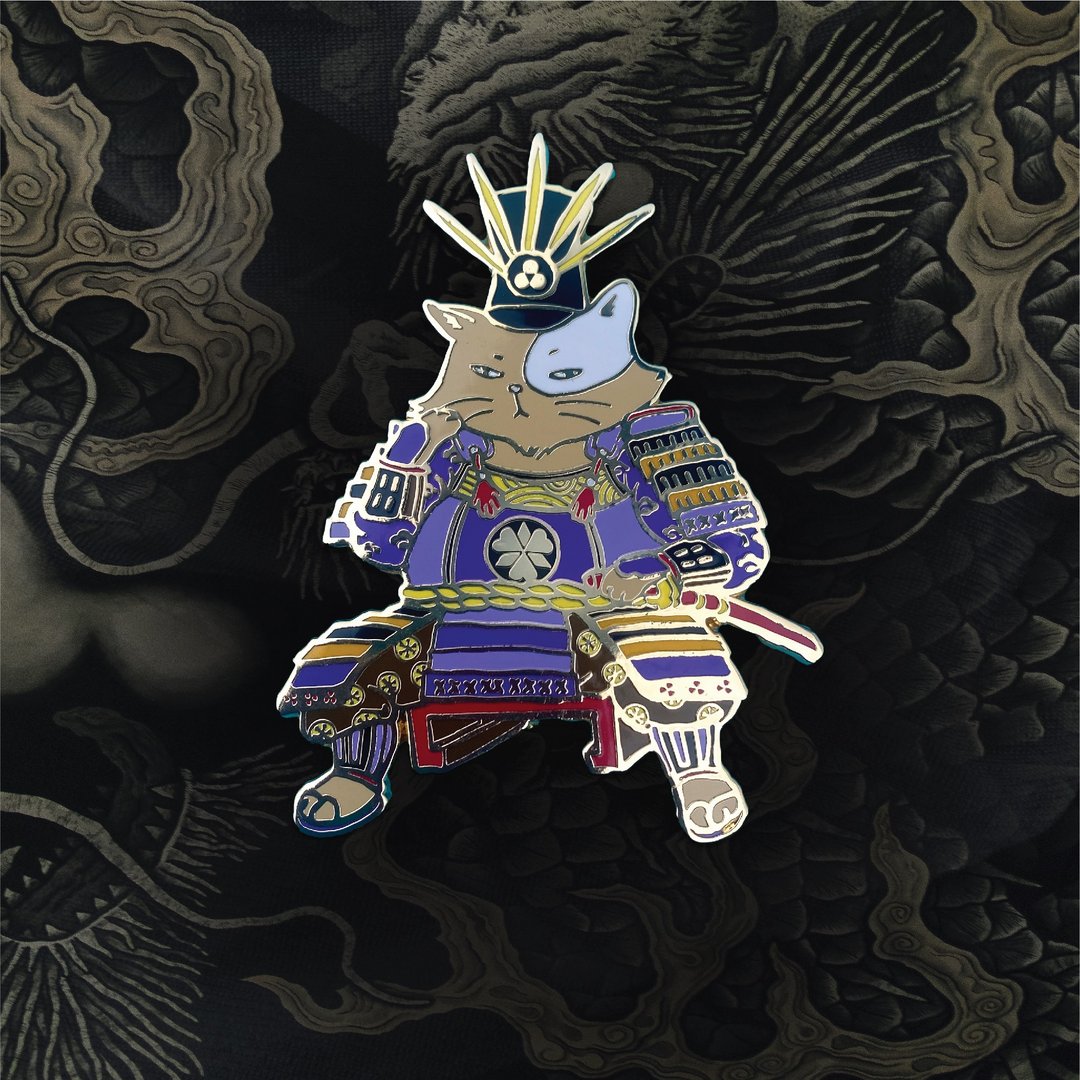 猫猫日本武士/长谷川景元/别针/金属徽章/7cm高/江户猫物语 - 徽章/别针 - 其他金属 紫色