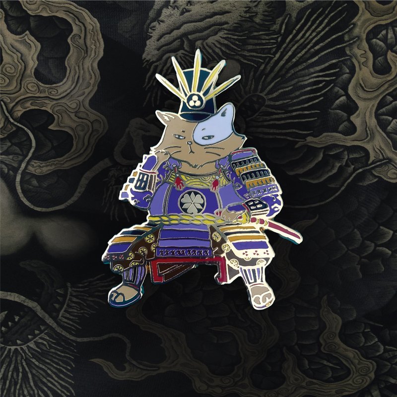 猫猫日本武士/长谷川景元/别针/金属徽章/7cm高/江户猫物语 - 徽章/别针 - 其他金属 紫色