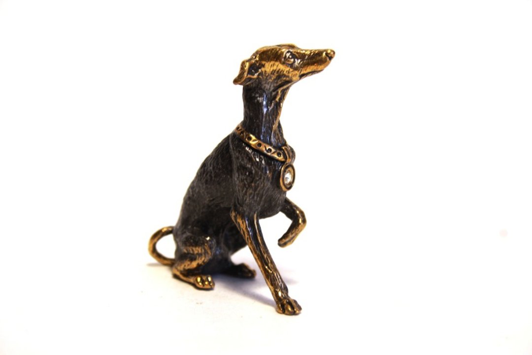 Italian greyhound Whippet - miniature statuette of brass, metal figurine - 摆饰 - 铜/黄铜 