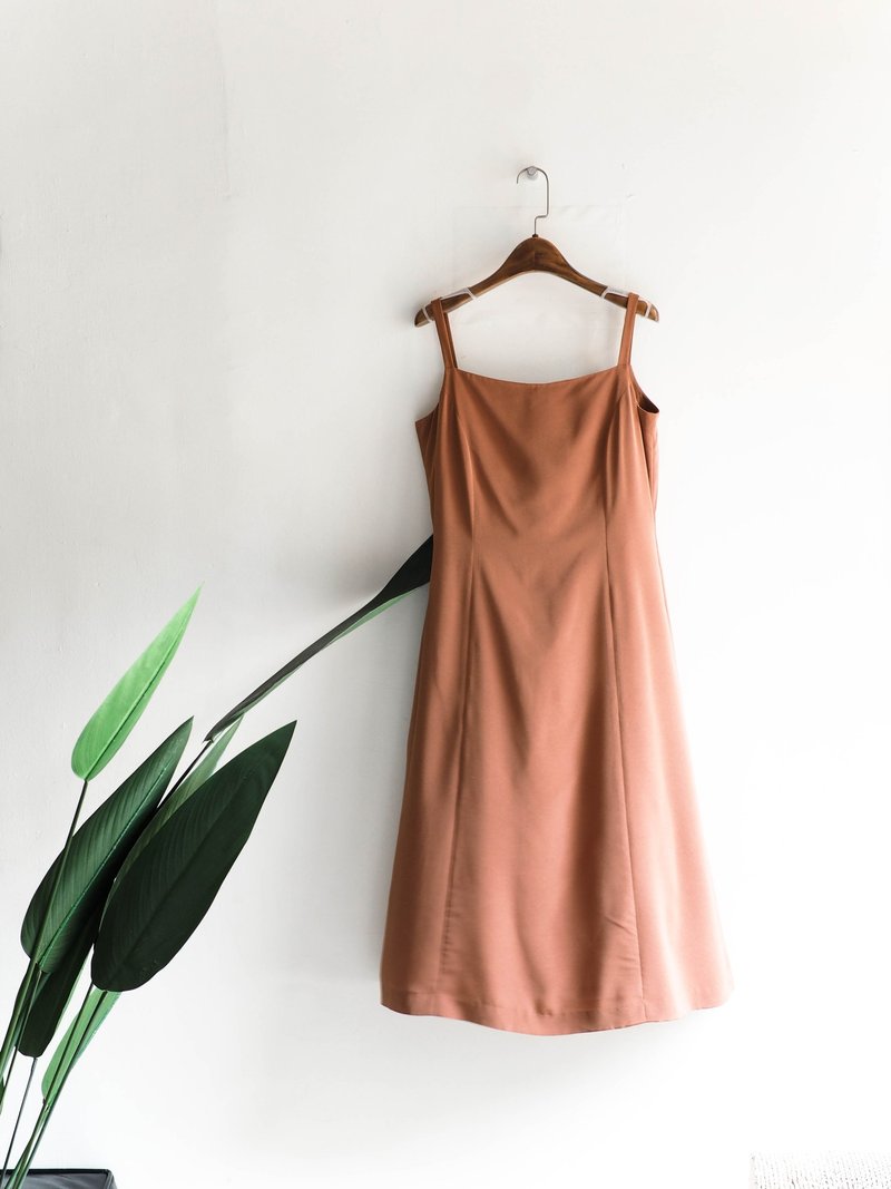 河水山爱媛南瓜经典素面浪漫日志 古董连身纺类纱质长裙洋装dress - 洋装/连衣裙 - 聚酯纤维 橘色