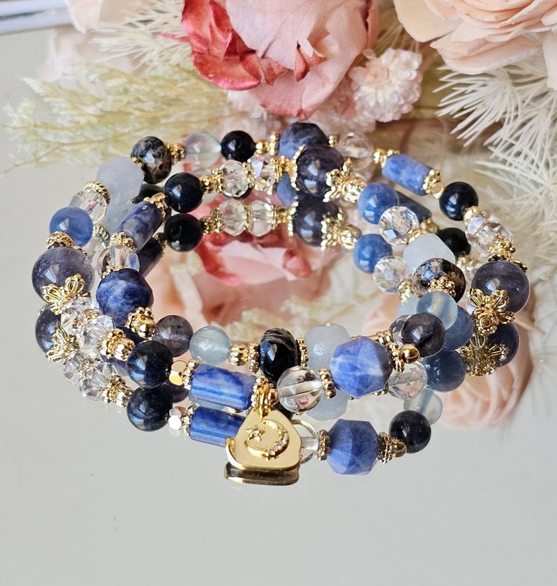 蓝轨星环-双圈水晶手链/堇青石/彼得石/蓝晶石/海水蓝宝/蓝纹石/ - 手链/手环 - 水晶 蓝色