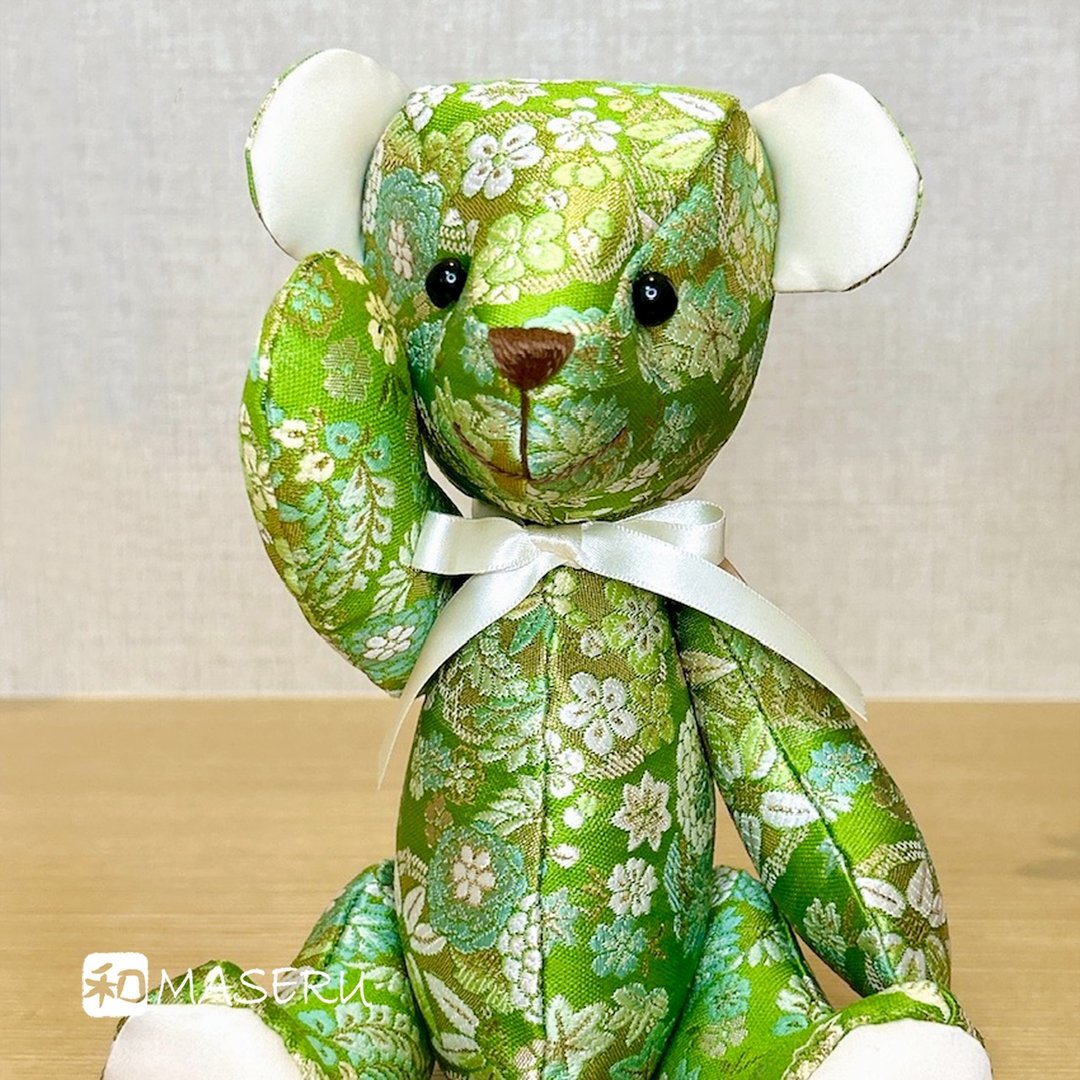 手工和风式花痴花卉图案/绿日本传统布料免费礼品包装 - 玩偶/公仔 - 聚酯纤维 绿色