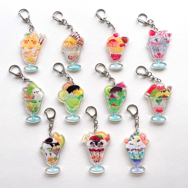 Rolia's 手作 夏日圣代 鹦鹉 鸟 滴胶压克力吊饰 - 钥匙链/钥匙包 - 压克力 