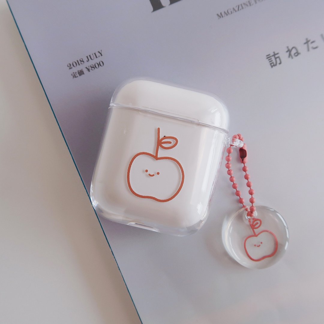 富士小苹果-AirPods1/2/3/Pro/Pro2 韩国连体耳机保护套 含吊饰 - 耳机收纳 - 塑料 白色
