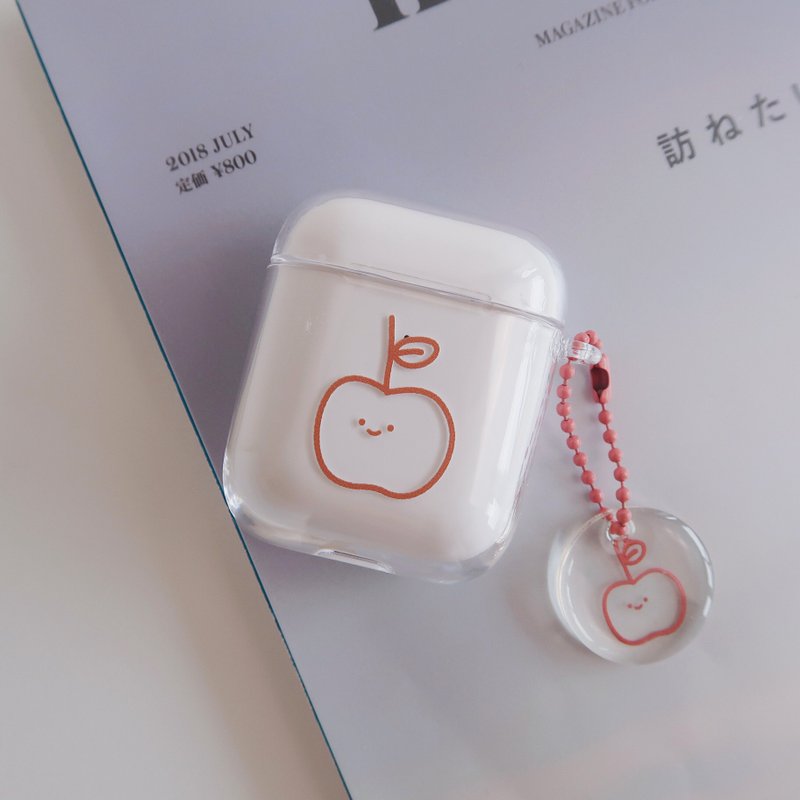 富士小苹果-AirPods1/2/3/Pro/Pro2 韩国连体耳机保护套 含吊饰 - 耳机收纳 - 塑料 白色