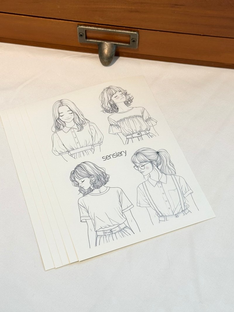 sensiary 害羞女孩角色贴纸 5入组 - 卡片/明信片 - 纸 