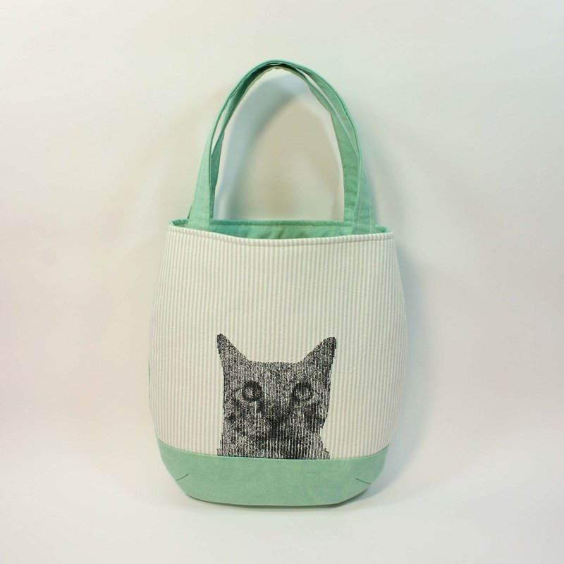 刺绣 手提包01-猫 - 手提包/手提袋 - 棉．麻 绿色