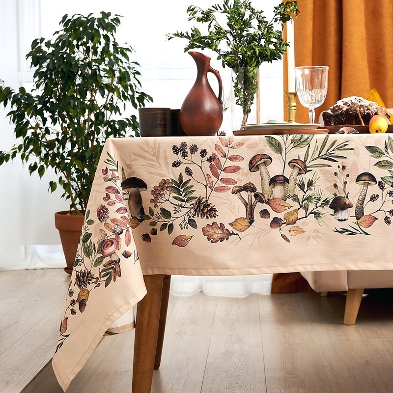 桌旗 长方形壁纸 壁纸 蘑菇壁纸 蘑菇 节日餐桌 桌面设置 餐厅 - 餐桌/书桌 - 棉．麻 咖啡色