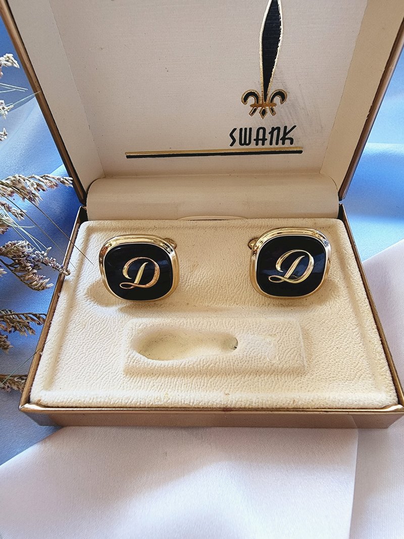美国西洋古董饰品 /Swank书写字母D古董袖扣cufflinks/姓名袖扣 - 袖扣 - 其他金属 