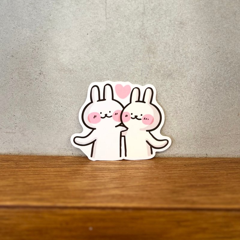 哈啰兔兔 | 全断贴纸::搭肩爱心兔兔 - 贴纸 - 纸 白色