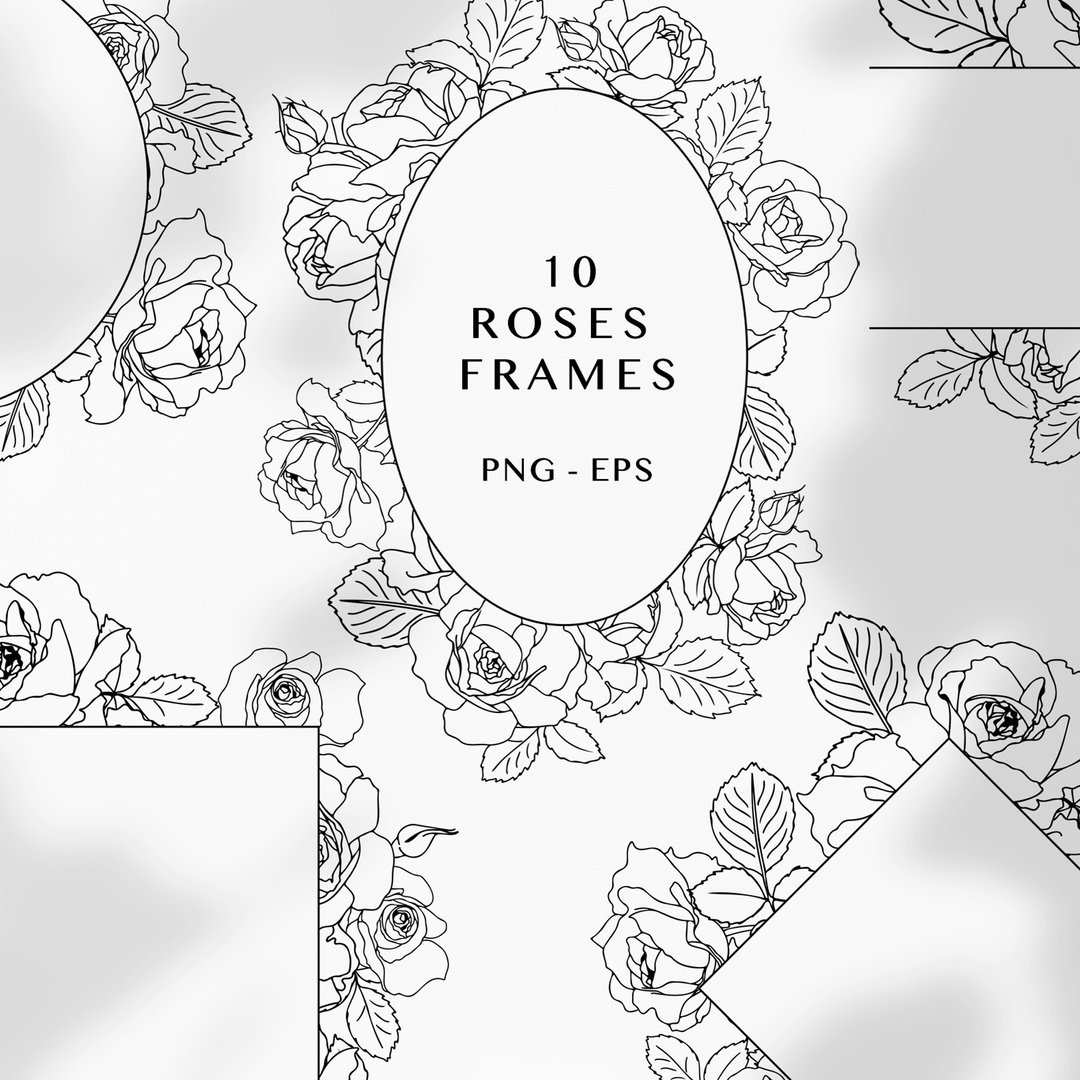 Line art roses frames, frame with roses flowers clipart - 插画/绘画/写字 - 其他材质 