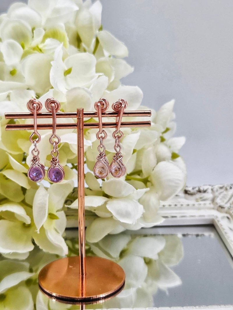 YLANG【小水滴钻】Swarovsk/艺术铜线 - 耳环/耳夹 - 其他金属 多色