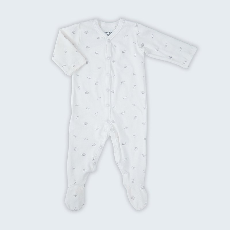 【Deux Filles有机棉】灰色贝壳婴儿包脚连身衣/包屁衣6~12月 - 包屁衣/连体衣 - 棉 灰色