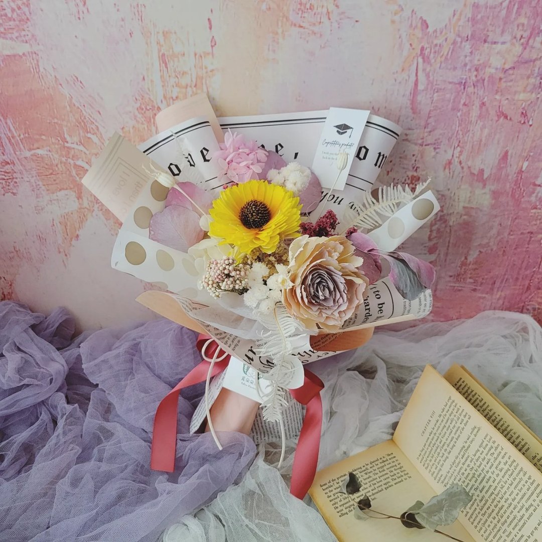 【教师节】花束-青春粉_小|干燥花 向日葵 花束 感谢老师 - 干燥花/捧花 - 植物．花 粉红色