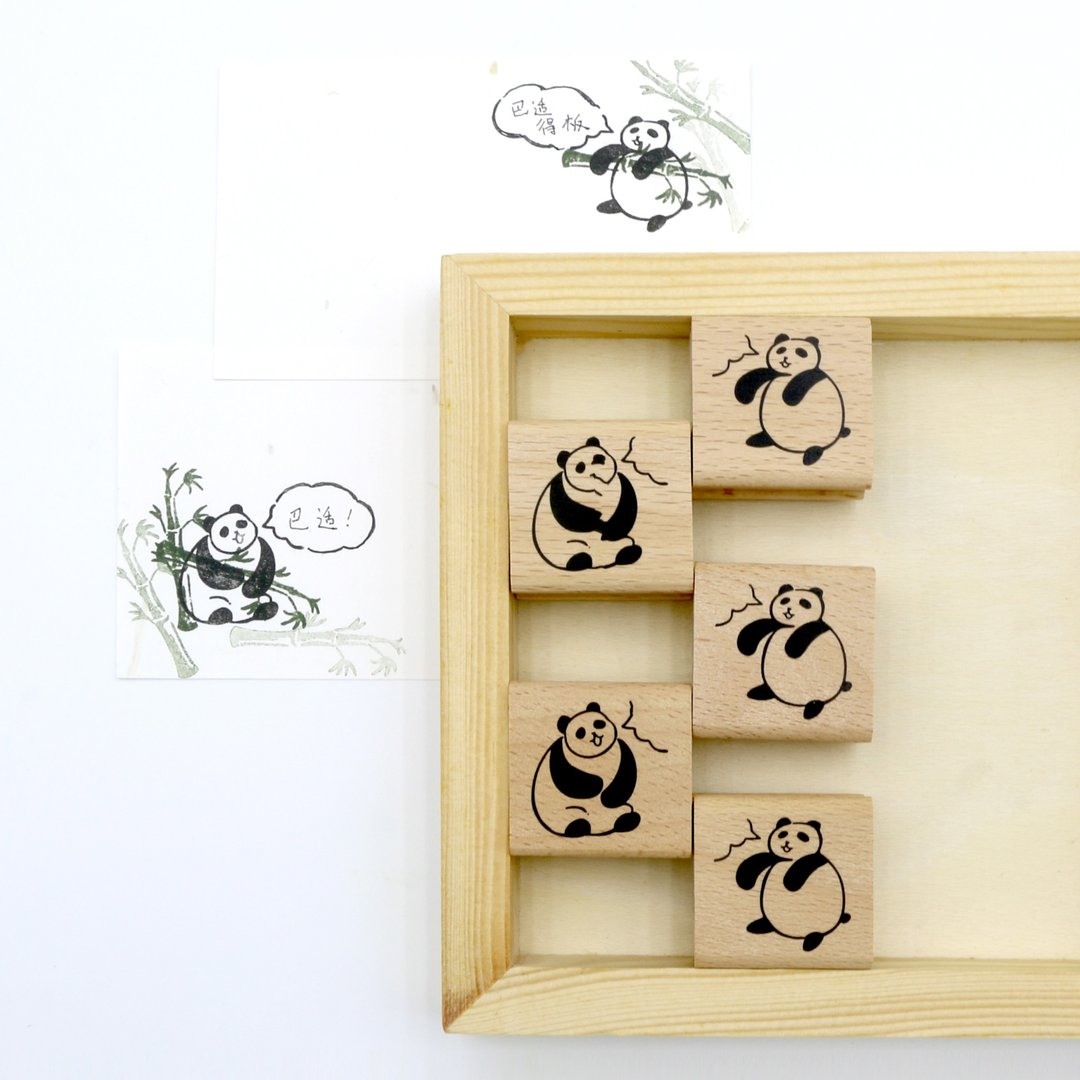 Panda Mood 熊猫不愁 闲聊熊猫 日本制手帐橡胶印章 - 印章/印台 - 木头 咖啡色