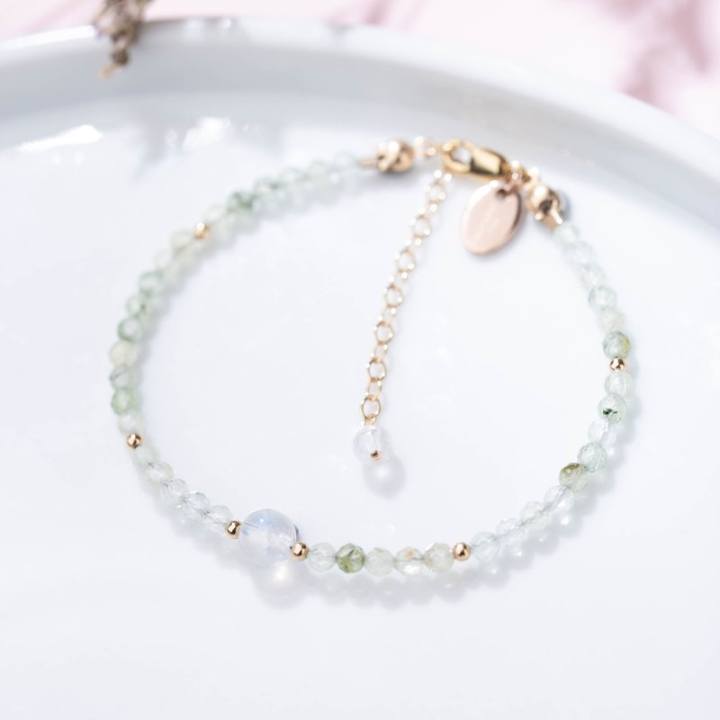 葡萄石月光石包金手链 | 极细系列天然水晶手链 |定制化礼物 - 手链/手环 - 宝石 绿色