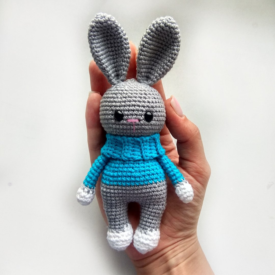 Small toy rabbit 5.9 inches, souvenir rabbit, symbol of 2023, souvenir bunny - 玩具/玩偶 - 棉．麻 灰色