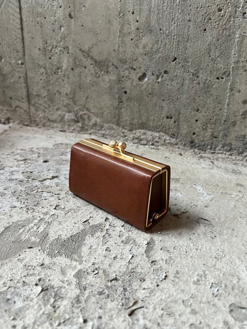 小箱包 经典咖啡 意大利植鞣牛皮 口金盒 印章包 饰品收纳 零钱包 - 零钱包 - 真皮 咖啡色