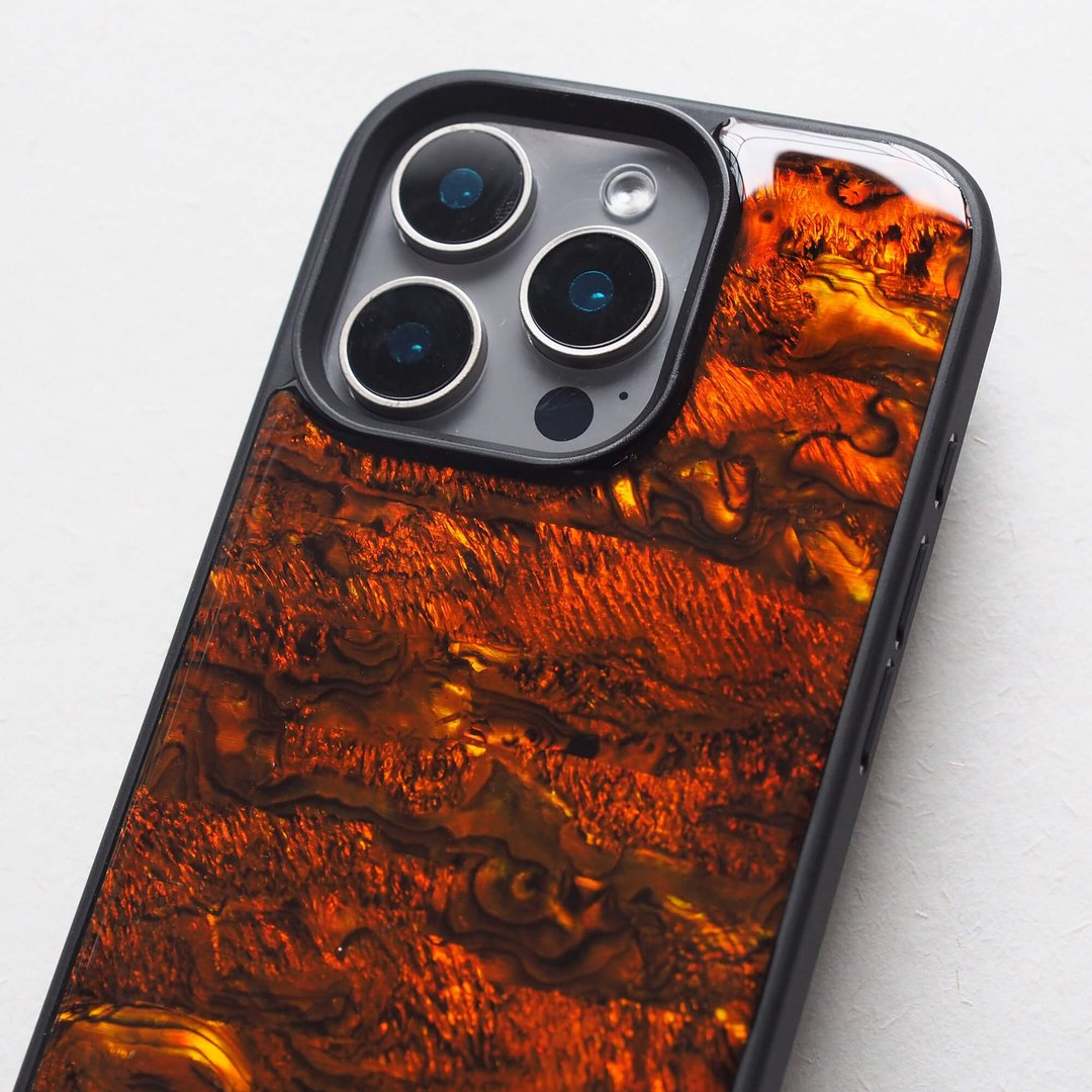 琥珀色 鲍鱼贝壳 手工手机壳 适用iPhone16,15,14,13,12,11ProMax - 手机壳/手机套 - 贝壳 咖啡色