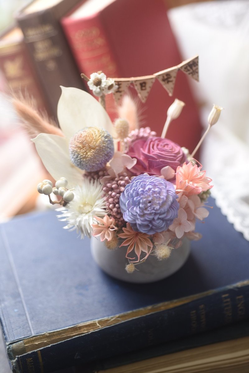 阳光 水泥盆器花礼 开幕花礼 升迁贺礼 代客送花 免费刻字 - 干燥花/捧花 - 植物．花 粉红色