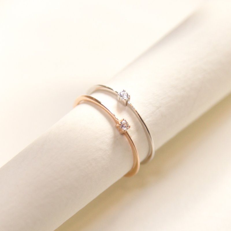 细致单钻纯银戒_极细款 | 单钻系列 | 气质。百搭。纯银。玫瑰金 - 戒指 - 纯银 