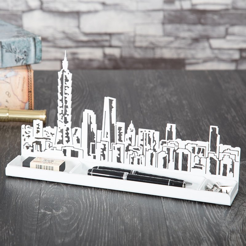 【OPUS东齐金工】天际线-印象台北收纳架(白)/文具多功能收纳盒 - 笔筒/笔座 - 其他金属 白色