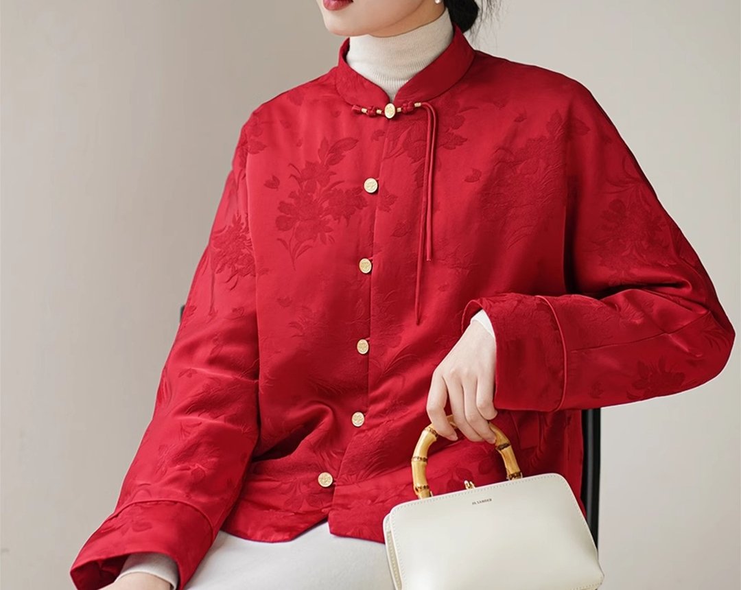 新中式  中国风红色棉服人丝夹棉上衣新年唐装外套 - 女装上衣 - 其他材质 红色
