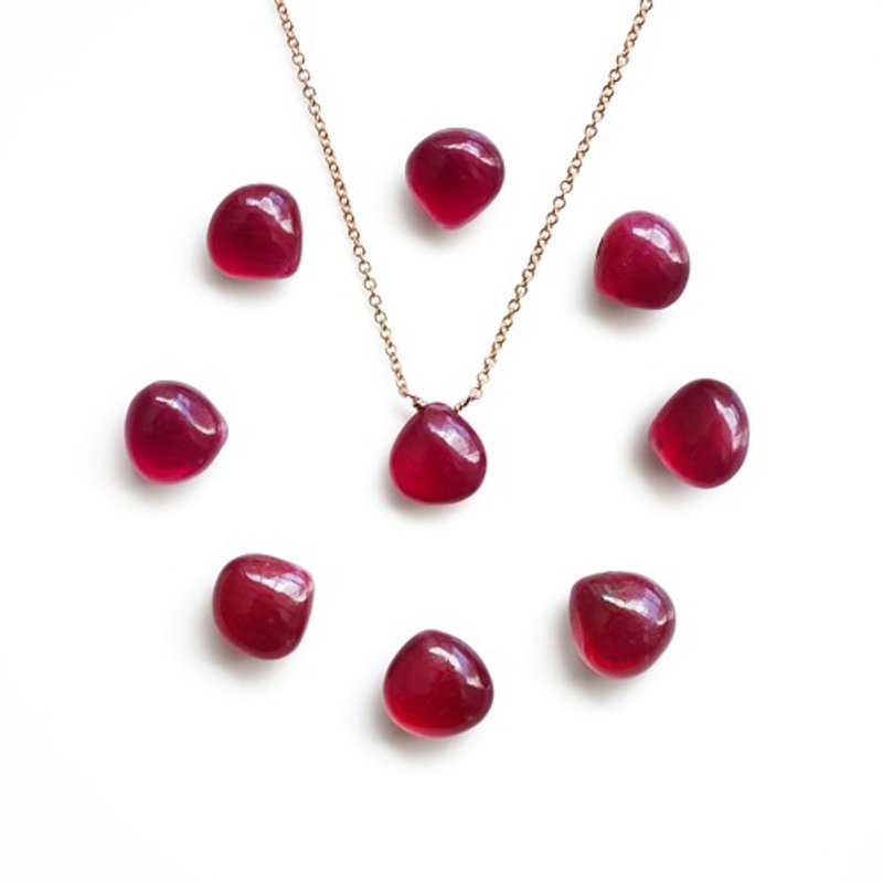 Ruby Plain Marron Cut Necklace Georgette - 项链 - 宝石 红色