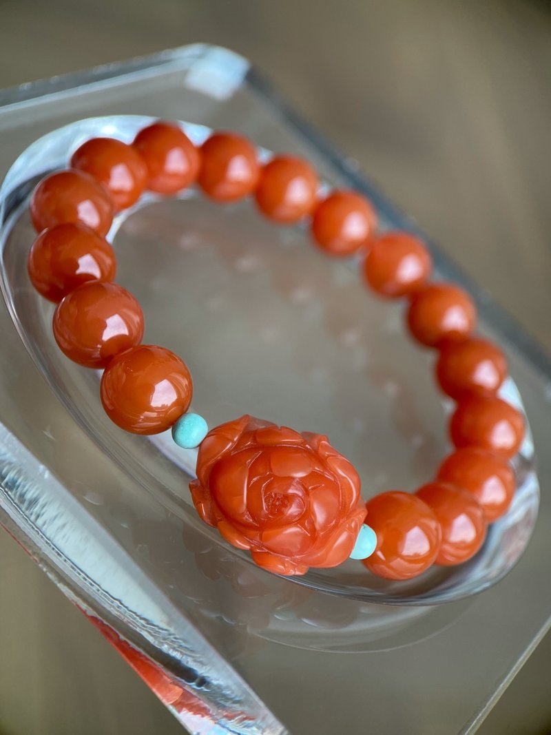 天然南红玛瑙 牡丹花 高品满色 樱桃红 手串手链 10mm - 手链/手环 - 半宝石 