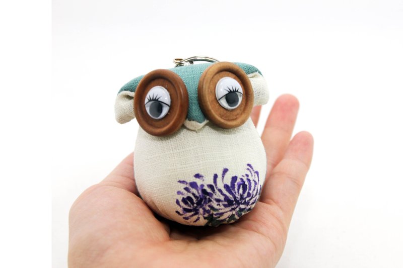 猫头鹰 吊饰 钥匙圈 守护者 菊花 湖水蓝/ 手绘款 - 吊饰 - 棉．麻 蓝色