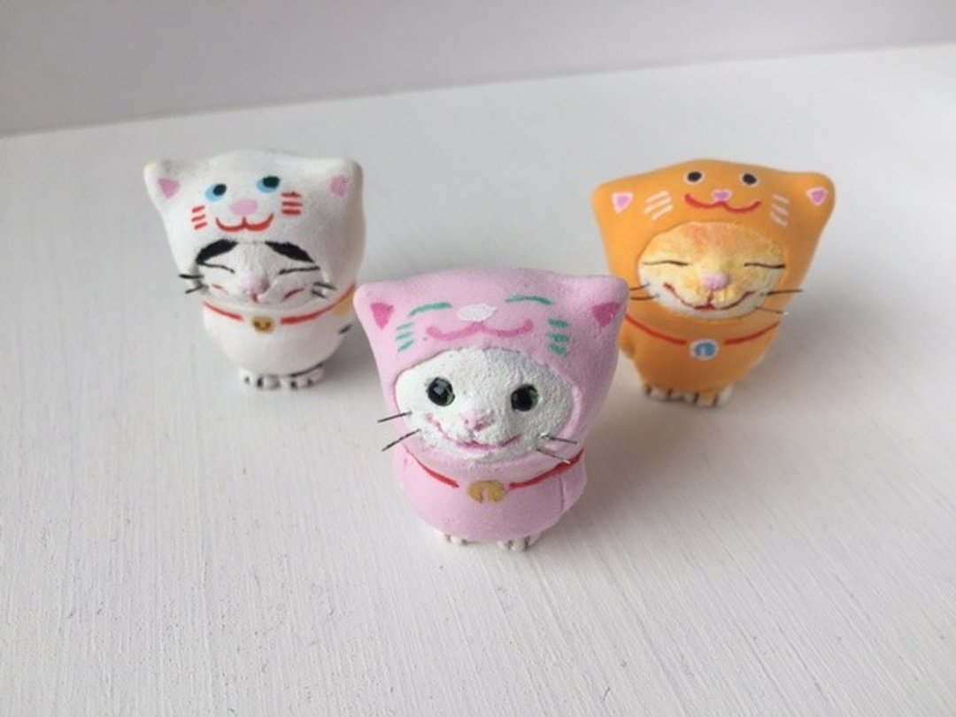 Cat wearing a cat (gray x pink) - 摆饰 - 粘土 粉红色