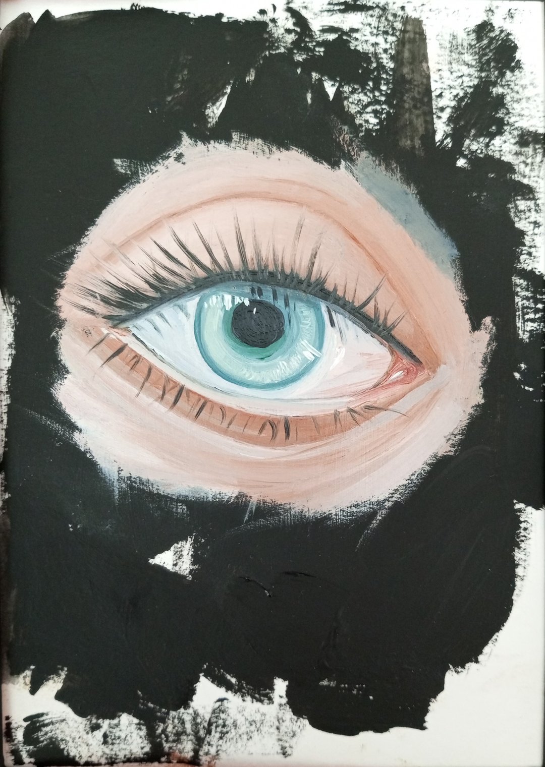 Eye Painting Portrait Original Art Female Eye Wall Decor Figurative Oil Painting - 海报/装饰画/版画 - 颜料 黑色