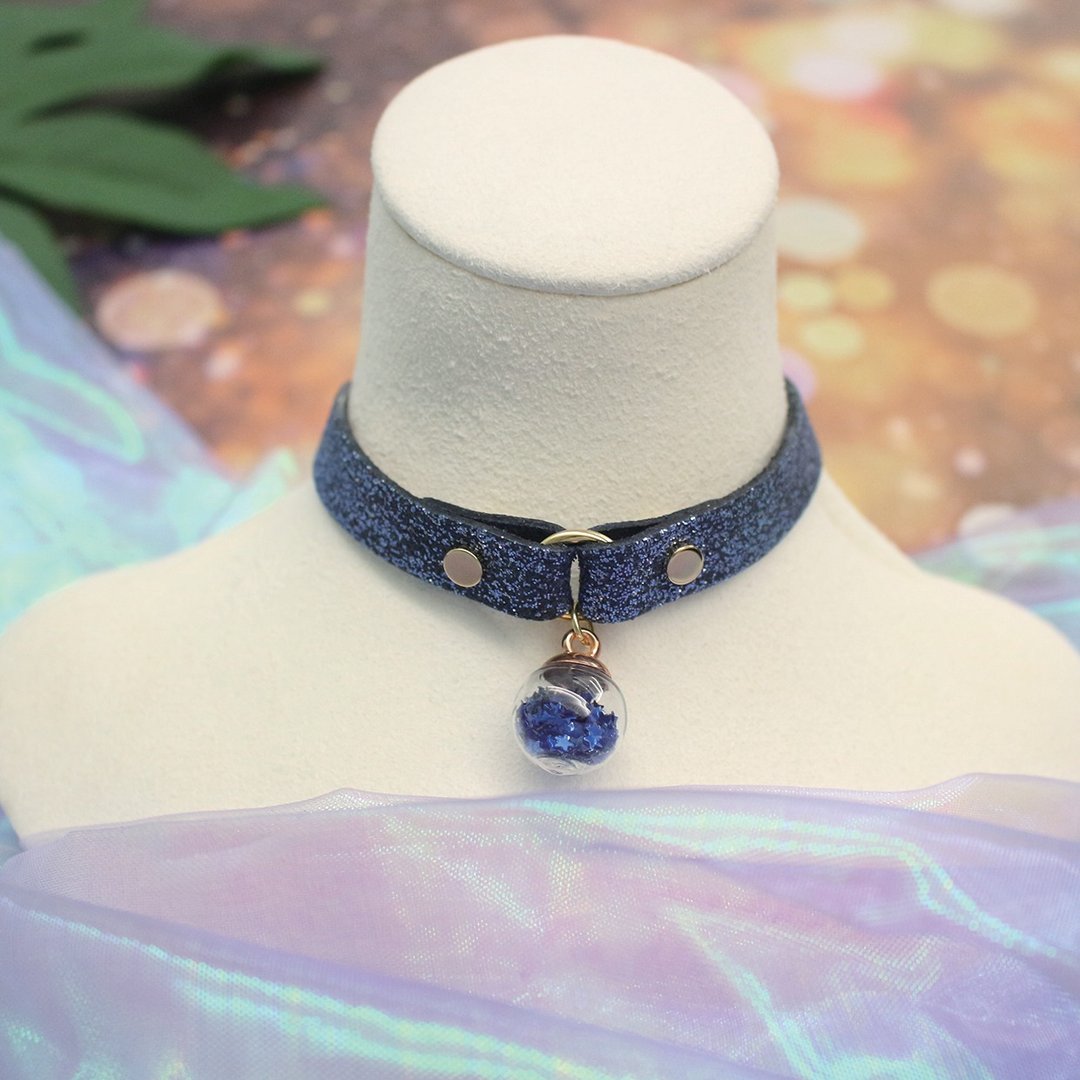 Starry Sky 许愿球午夜蓝 Choker –细款 - 项链 - 真皮 蓝色