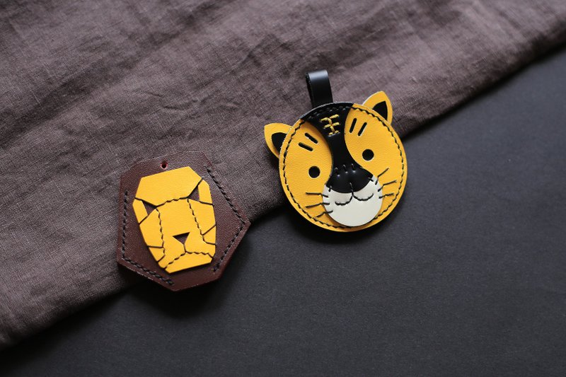 壹染指原创 | 狮 虎 | AirTag保护套 | 眼镜挂  | 门禁套 钥匙扣 - 钥匙链/钥匙包 - 真皮 橘色