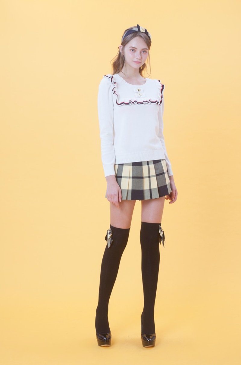  Knights bridge 配条荷叶袖针织 823K707 - 女装针织衫/毛衣 - 棉．麻 白色